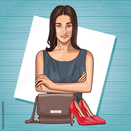Pop art beautiful woman smiling cartoon