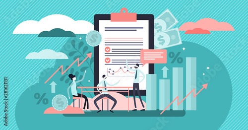 Briefing vector illustration. Flat tiny business meeting persons concept.
