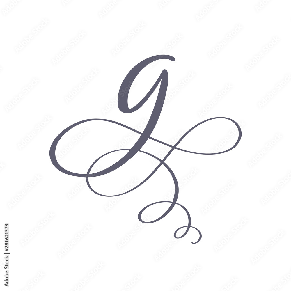 Vector Hand Drawn calligraphic floral G monogram or logo. Uppercase Hand Lettering Letter G with swirls and curl. Wedding Floral Design Vector Hand Drawn calligraphic floral G monogram or logo. Uppercase Hand Lettering Letter G with swirls and curl. Wedding Floral Design
