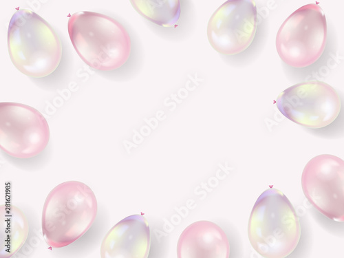Holiday background with colorful  gift boxes and balloons, confetti, candle.  Vector illustration. Top view. 