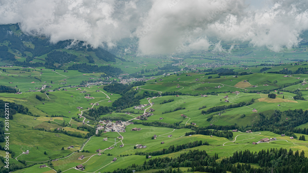 Switzerland, panoramic view on Appenzell and Weissbad villages