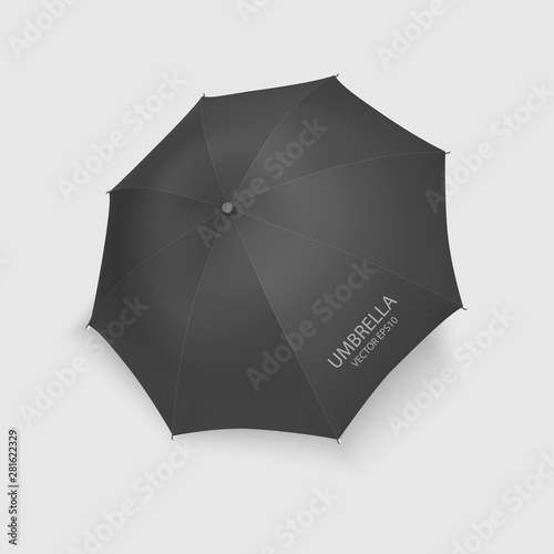 Vector 3d Realistic Render Black Blank Umbrella Icon Closeup Isolated on White Background. Design Template of Opened Parasol for Mock-up, Branding, Advertise etc. Top View