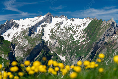 Switzerland, Panoramic view on Santis, EbenAlp and Berggasthaus Schäfler