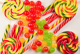 Colorful candies background. Lollipop. Top view.