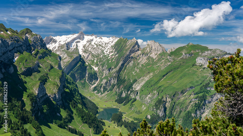 Switzerland, Panoramic view on Santis, EbenAlp and Berggasthaus Schäfler