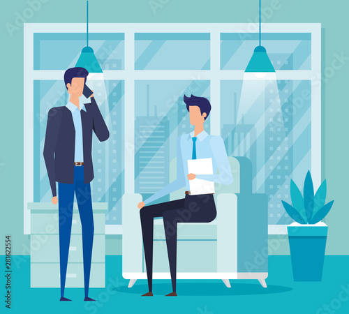 elegant businessmen workers in livingroom