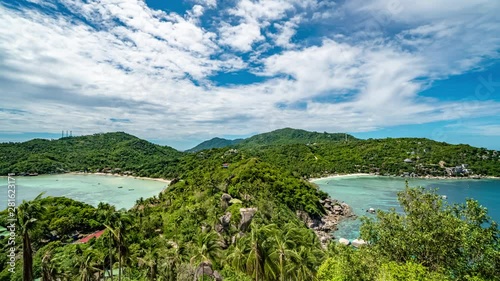 Timelapse from John Suwan Viewpoint on Koh Tao with View over Shark Bay and Taa Toh Lagoon in Thailand photo