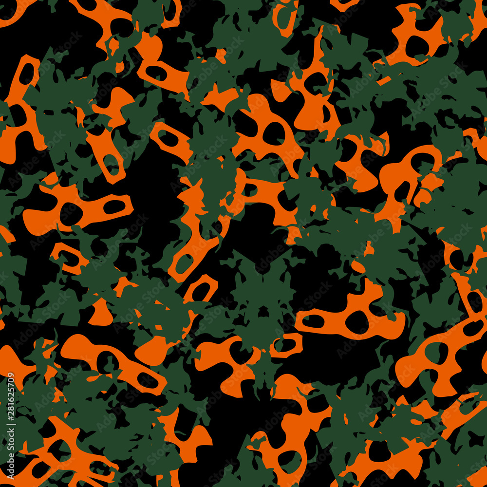 Naklejka premium Urban UFO camouflage of various shades of black, orange and green colors