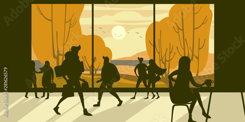 Autumn view outside the window. Vector illustration