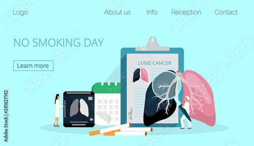 No smoking day, selebreted on the third Thursday of November and World No Tobacco Day in May. Healthcare, medical concept vector, doctors warn smokers about the dangers, consequences of lung cancer.