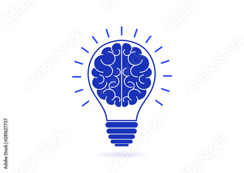Human brain in lightbulb idea concept flat icon isolated on white background vector illustration