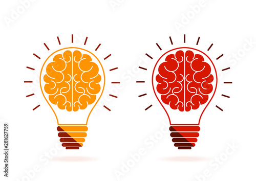 Human brain in lightbulb idea concept flat icon isolated on white background vector illustration
