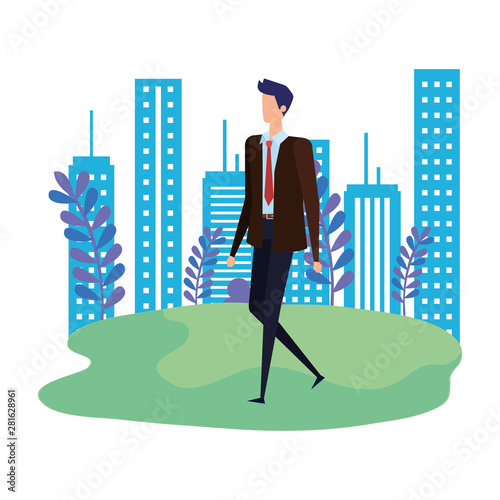 elegant businessman worker in the park