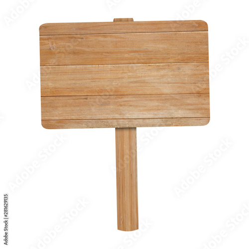 Wooden sign isolated on white background with clipping path.