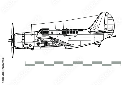 Curtiss SB2C Helldiver. Outline vector drawing