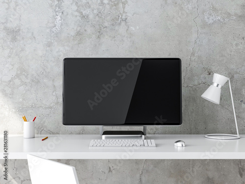 Modern Desktop Computer Mockup on white table