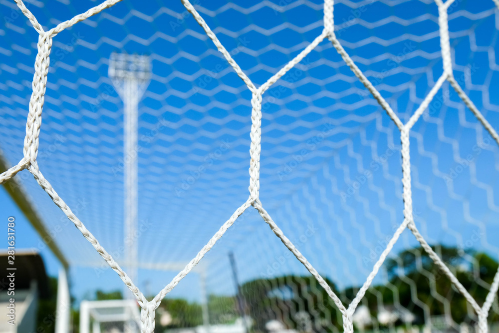 The nets of football goal with field artificial grass The nets of football goal with field artificial grass