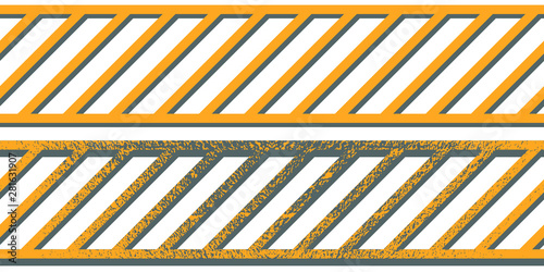 Orange warning tape, grunge blots texture. Seamless pattern.Brush pattern.Vector illustration.