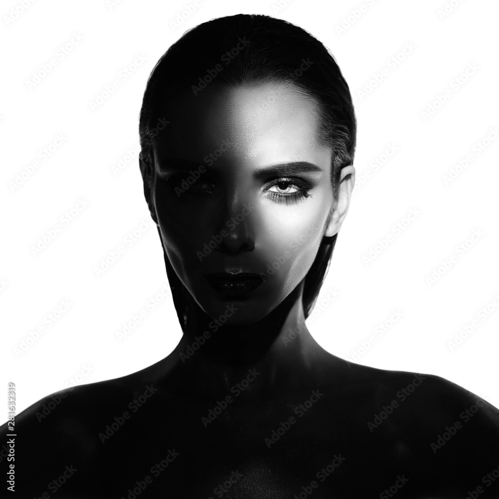 Surrealistic young lady with shadow on her body