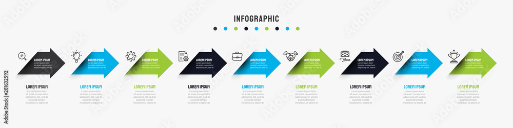 Vetor de Business timeline infographics template with 7, 8, 9 options ...