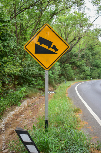 Steep Hill Descent, Traffic sign from Thailand country