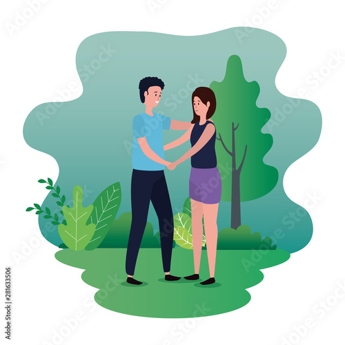 cute lovers couple on the park characters