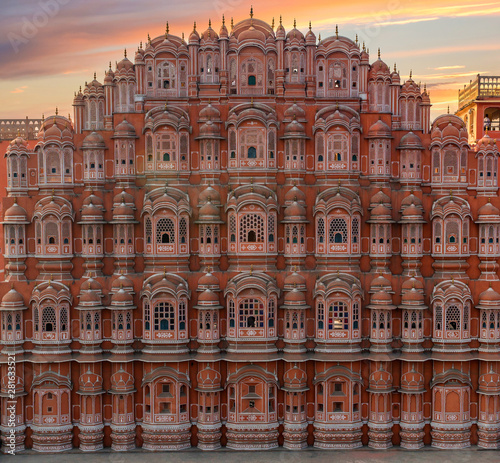 Scenic sunset view to Hawa Mahal in Jaipur, India