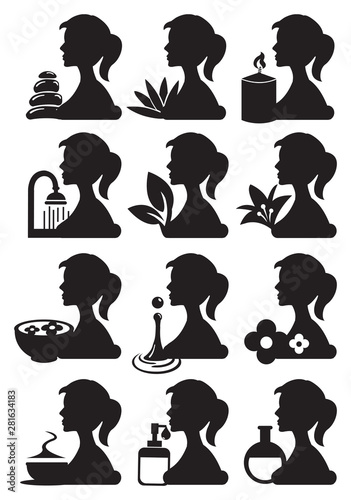 Girl Silhouette and Spa Treatment Icons