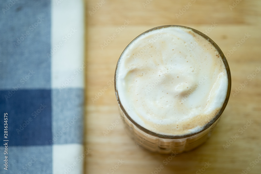 Milk foam on iced beverage Milk foam on iced beverage