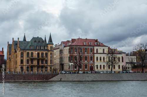River Oder embankment in cloudy weather in Wroclaw. Poland
