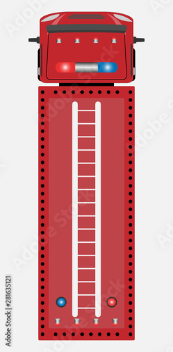 Top View of red fire truck vector