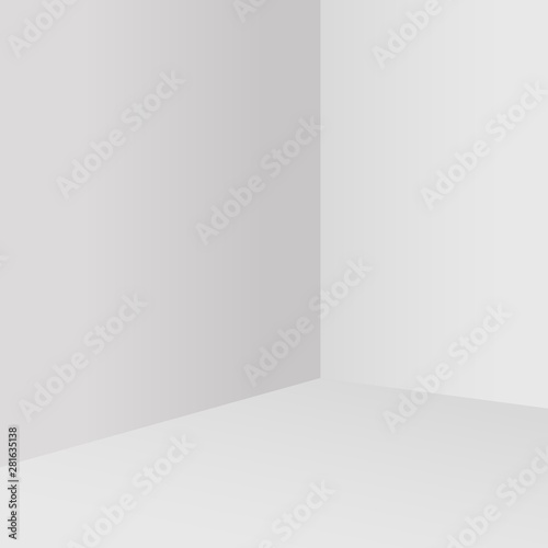 Empty white room corner. Minimalistic studio background. Interior corner view template. Abstract architecture background.