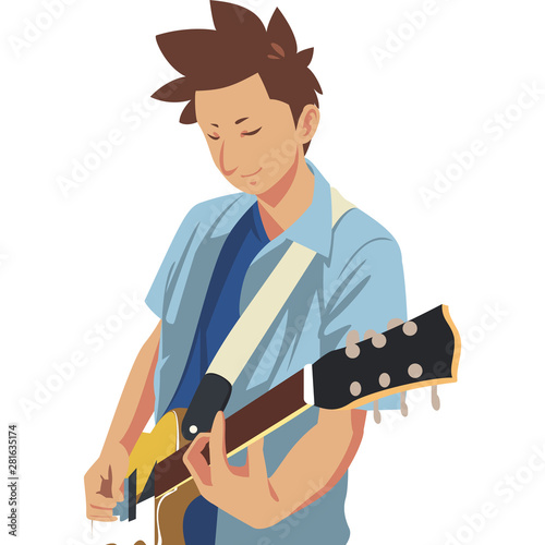 cute musician playing guitar. Vector illustration