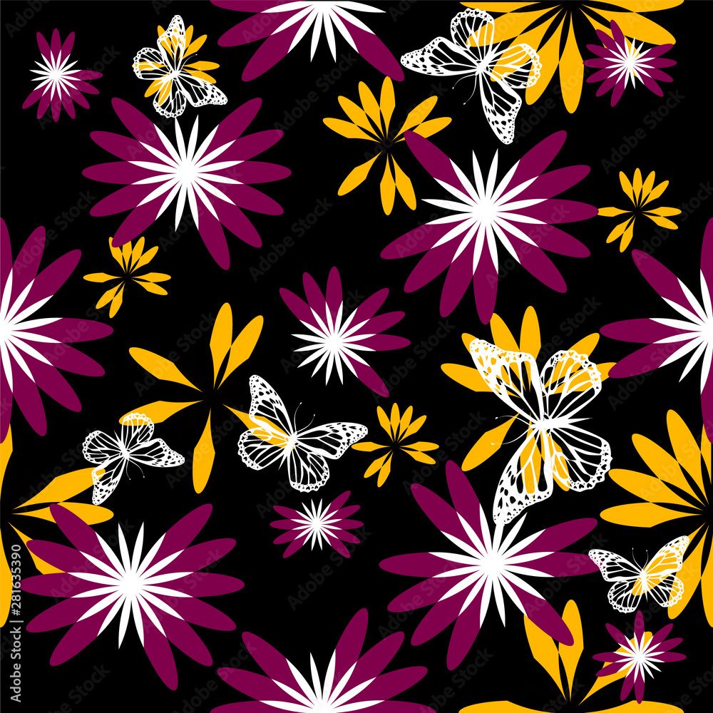 A seamless floral background with butterflies. Vector illustration A seamless floral background with butterflies. Vector illustration