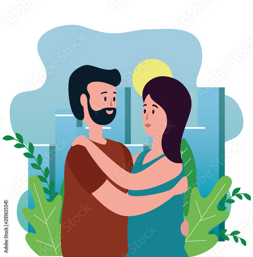 cute lovers couple on the park characters