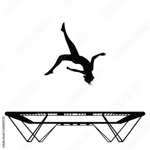Silhouette of a sportswoman jumping on a trampoline