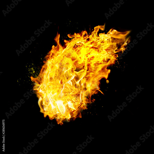 fireball realistic fire, isolated on black background photo