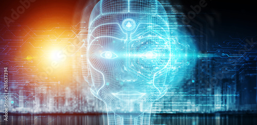 Robotic woman cyborg face r...