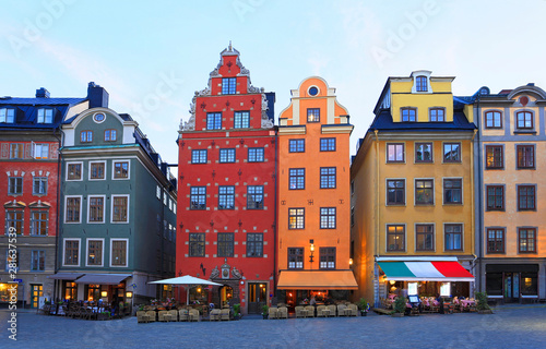 Photography Traditional colorful houses in Old Town of Stockholm (Gamla Stan), Sweden