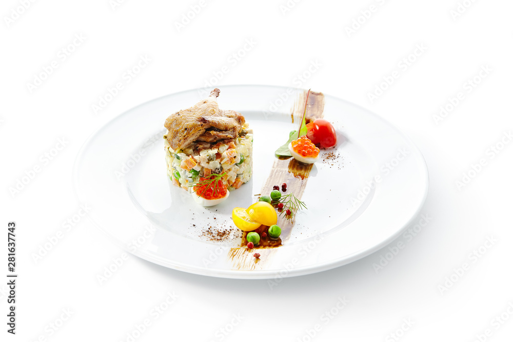 Olivier Salad or Russian Salad with Roasted Quai