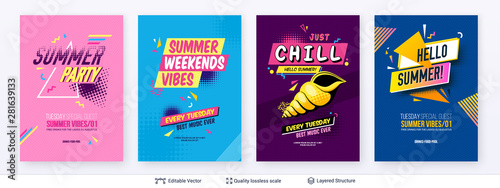 Set of summer season ad posters in pop-art style. photo