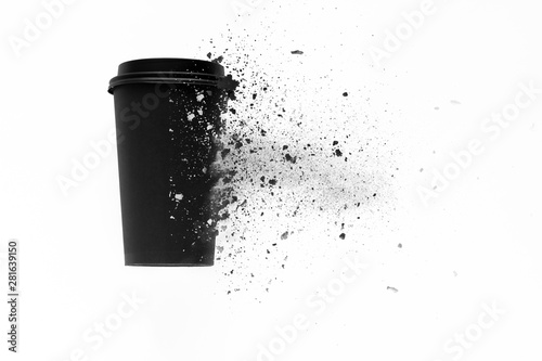 Canvas Print top view of the disposable coffee cup is decomposed into small pieces, ecologica