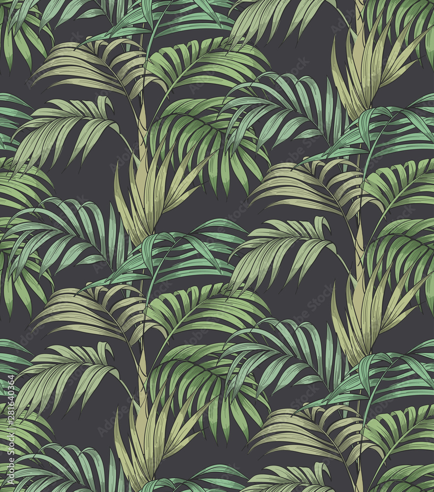Seamless pattern with palm leaves. Jungle. Vector print.