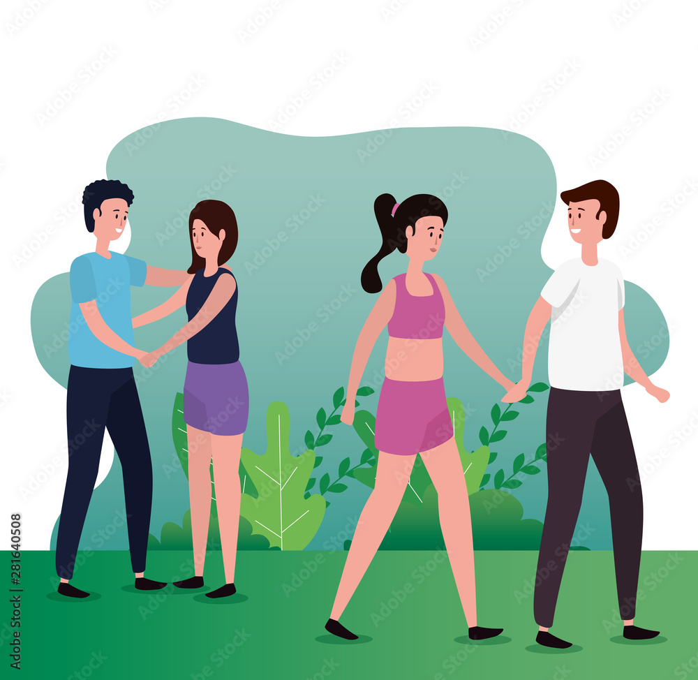 Fototapeta premium cute lovers couples on the park characters