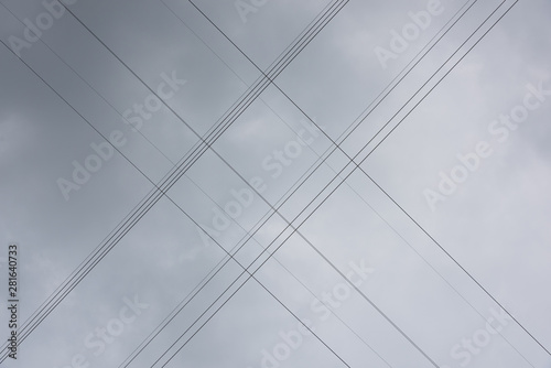 Looking up at the sky to see the power wire cross network