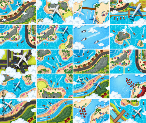 Set of aerial view scenes