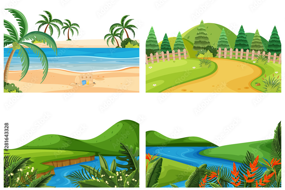 A set of outdoor scene including river