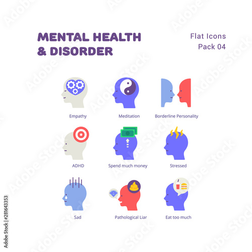 Mental Health and Disorder flat icons set