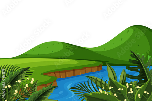 Scenery background of mountain and river