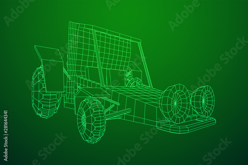 Off road dune buggy car. Terrain vehicle. Outdoor car racing, extreme sport concept. Wireframe low poly mesh vector illustration